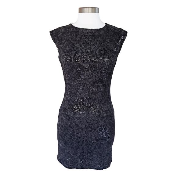 Alice + Olivia Black Sequin & Velvet Mini Dress Size XS Open Back Party Glam - Picture 2 of 13